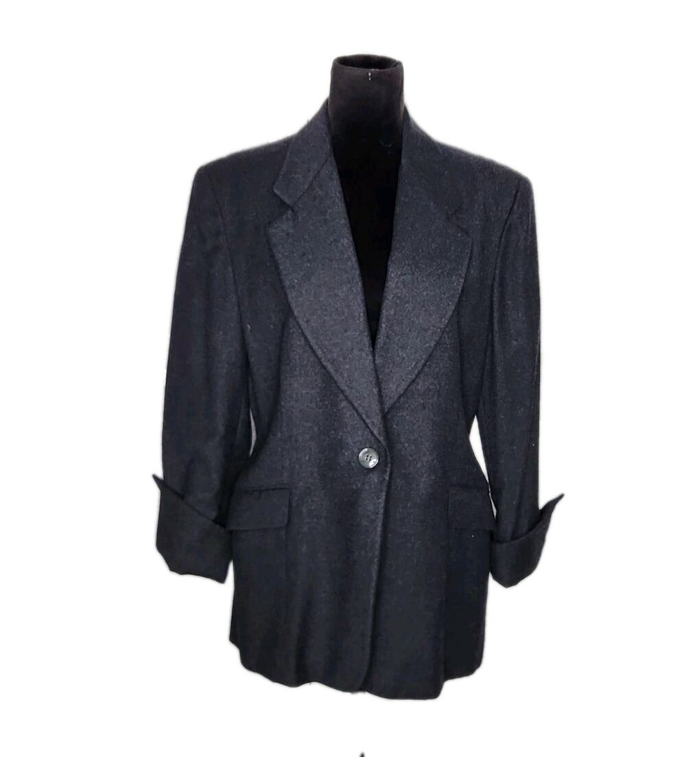 Gianfranco Ferre Gray Wool Short Coat One Button Women's Size 46 Italy Designer